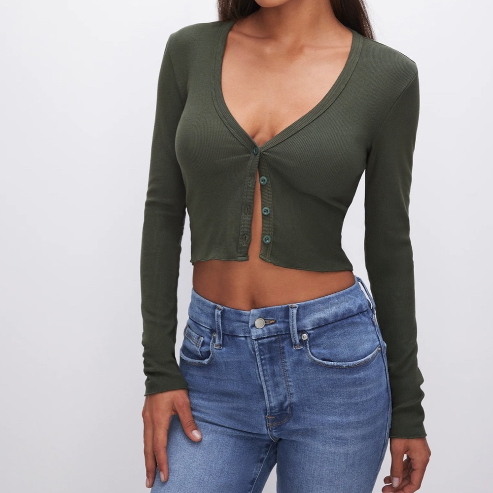 Good American Micro Rib Cardigan